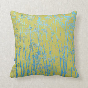 Celery Green and Blue Floral Cushion