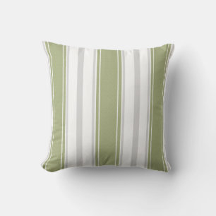 Celery Green and Pale Grey White Stripes Pattern   Cushion