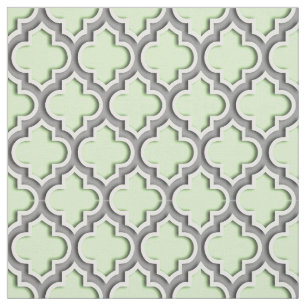 Celery Green, Dark Grey Moroccan Quatrefoil #5DS Fabric