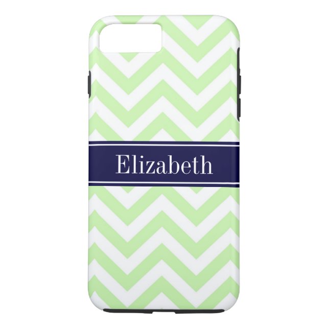 Celery Green LG Chevron Navy Blue Name Monogram Case-Mate iPhone Case (Back)