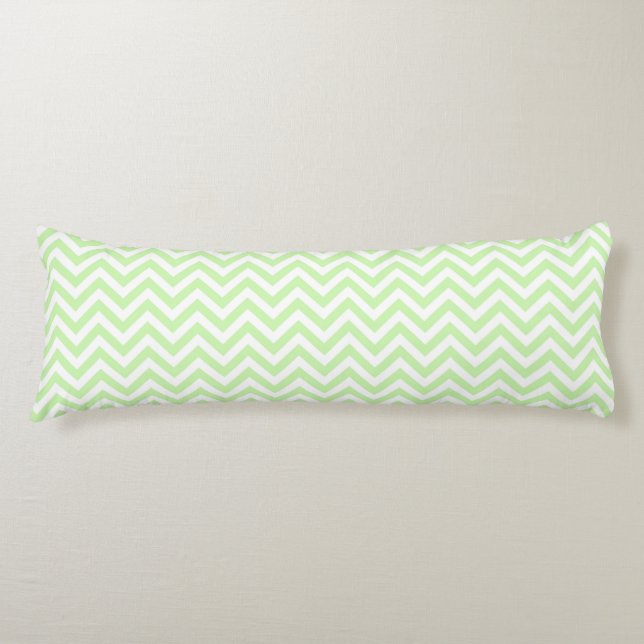 Celery Green, White Large Chevron ZigZag Pattern Body Cushion (Front)