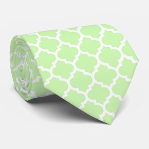 Celery Green White Moroccan Quatrefoil Pattern #5 Tie