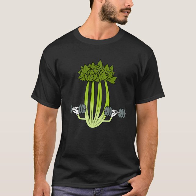 Celery Lifting Weights Bodybuilding Leek T-Shirt (Front)