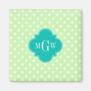 Celery Polka Dot Teal Quatrefoil 3 Monogram Magnet