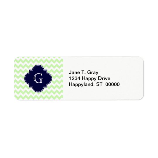 Celery White Chevron Navy Blue Quatrefoil Monogram Return Address Label