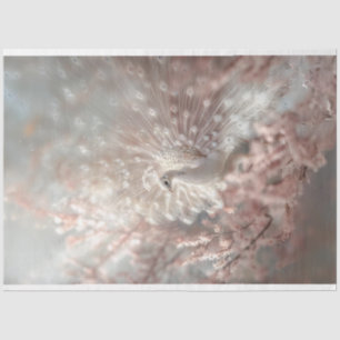 Celesial White Peacock with Bloom Pink Decoupage Tissue Paper