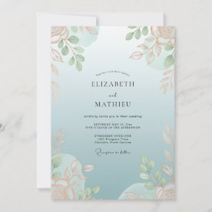 Celeste Peach Foliage Eucalyptus Wedding Invitation