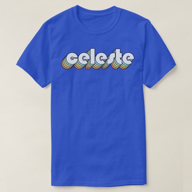 Celeste Retro Rainbow Typography Faded Style T-Shirt (Design Front)