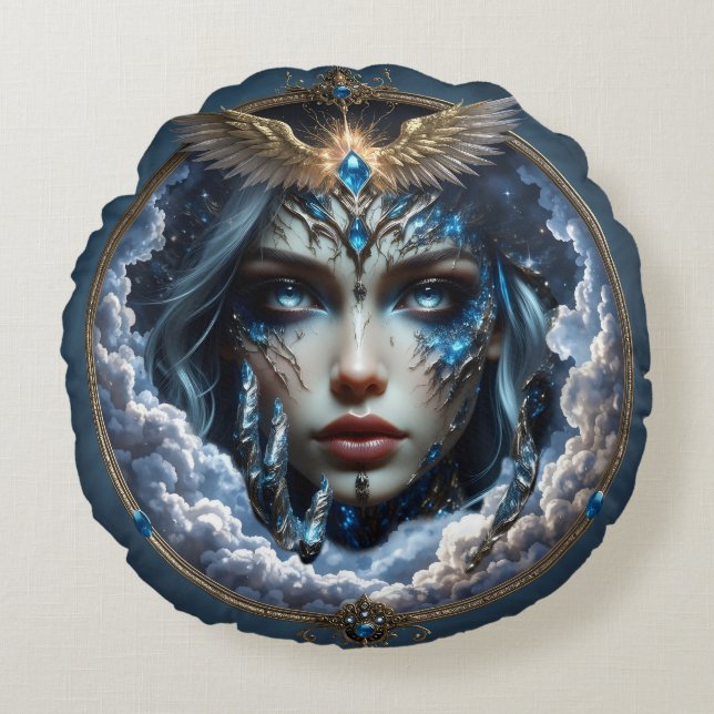 Celestia – Guardian of the Endless Sky.  Round Cushion (Front)
