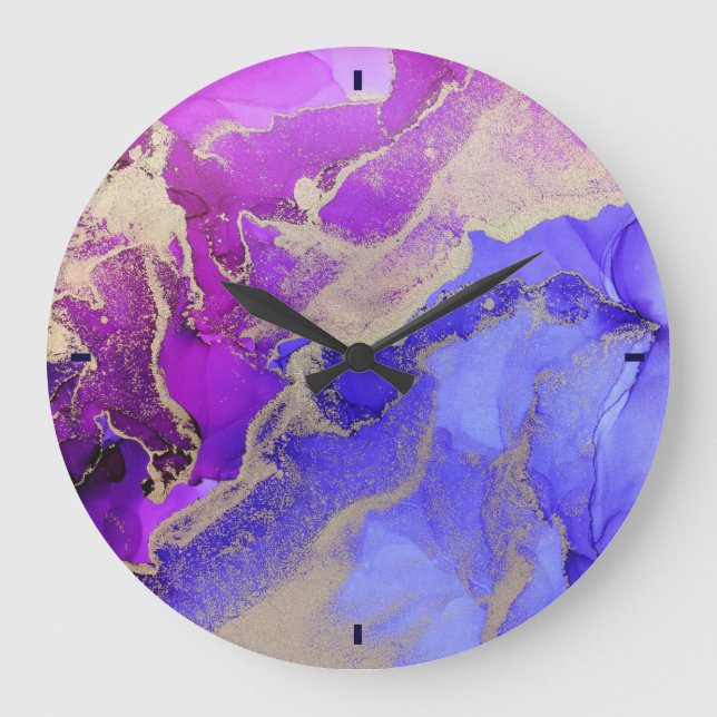 Celestial Abstract Gold Purple Ink Large Clock (Front)