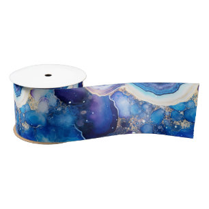 Celestial Agate Abstract Geode Stone Pattern Satin Ribbon