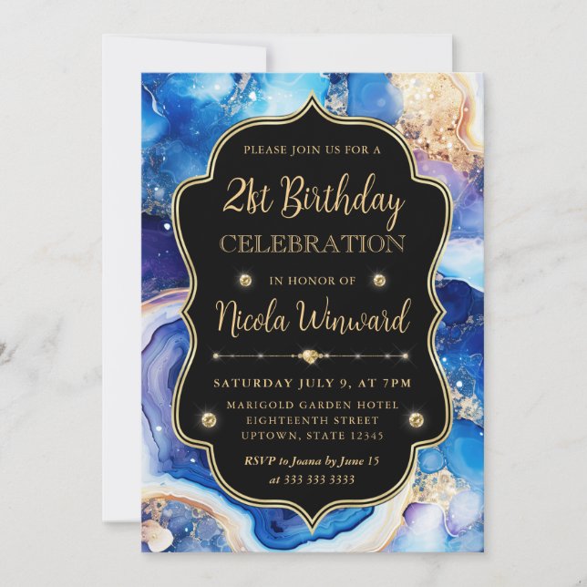 Celestial Agate | Blue Purple Marble Birthday Invitation (Front)