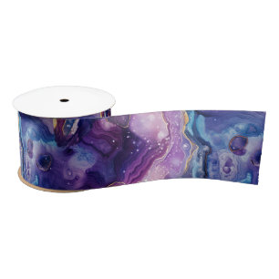 Celestial Agate Cosmic Abstract Stone Pattern Satin Ribbon