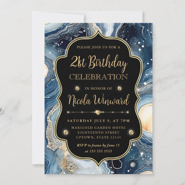 Celestial Agate | Elegant Cosmic Marble Birthday Invitation (Front)