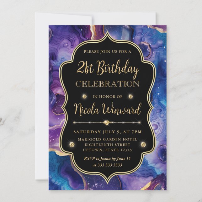 Celestial Agate | Fiery Cosmic Geode Birthday Invitation (Front)
