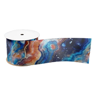 Celestial Agate | Fiery Cosmic Stone Pattern Satin Ribbon