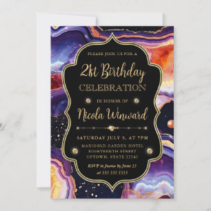 Celestial Agate Luxe Cosmic Marble Birthday Invitation