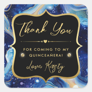 Celestial Agate with Gold & Blue Quinceanera Square Sticker