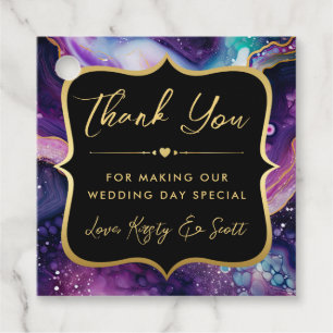 Celestial Agate with Gold & Purple Wedding Favour Tags