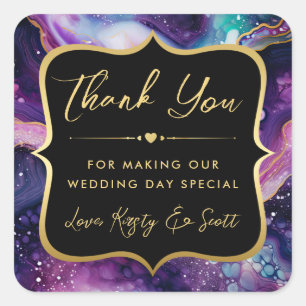 Celestial Agate with Gold & Purple Wedding Square Sticker