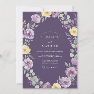 Celestial Amethyst Yellow Wildflower Wedding Invitation