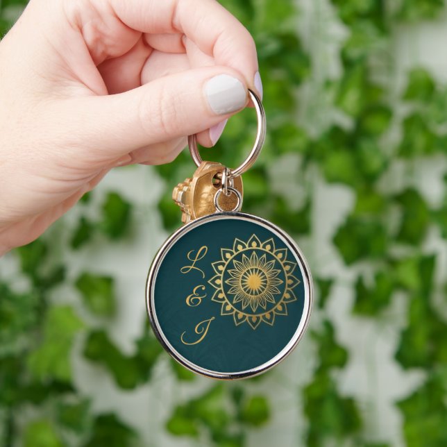 Celestial Art Deco Rainbow & Sun Key Ring (Hand)