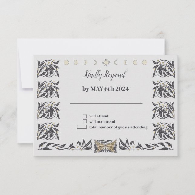 Celestial Art Nouveau Wedding RSVP Card (Front)