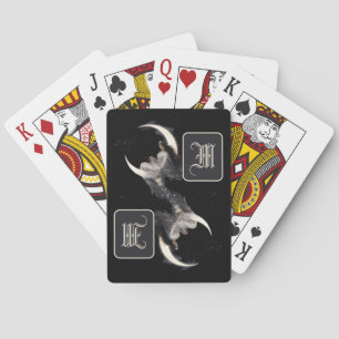 Celestial Art Nouveau Woman on Crescent Moon Playing Cards