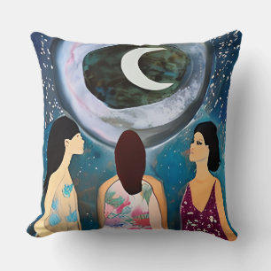 Celestial Artwork   Women Looking at the Moon Cushion