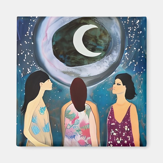 Celestial Artwork | Women Looking at the Moon Magnet (Front)