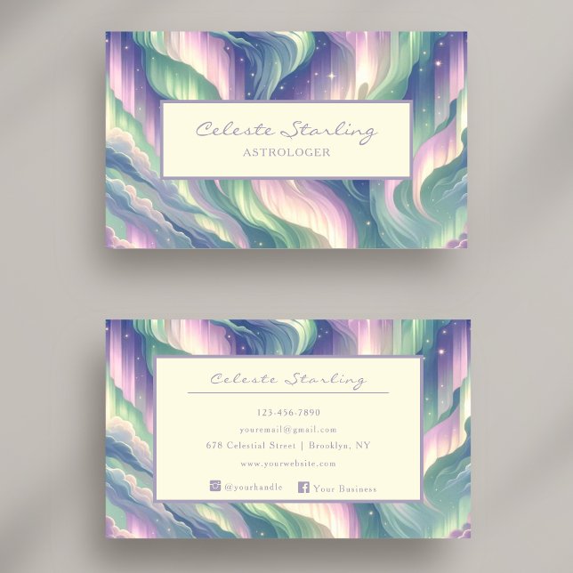 Celestial Astrology Northern Lights Professional  Business Card (Creator Uploaded)