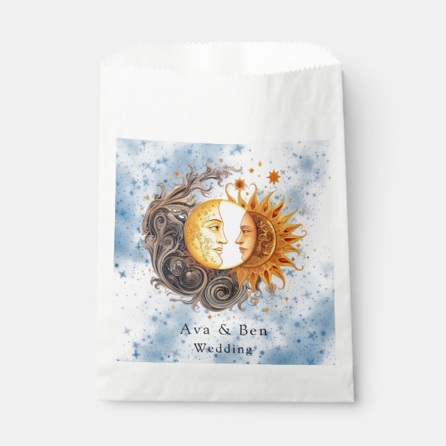 Celestial Astronomy Yellow Blue Sun Wedding Favour Bag (Front)