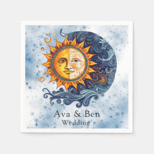 Celestial Astronomy Yellow Blue Sun Wedding Napkin