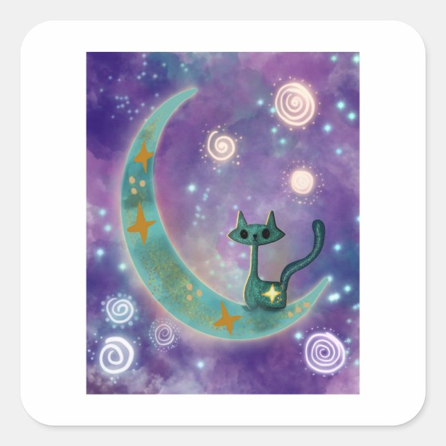 Celestial Atomic Cat Square Sticker (Front)