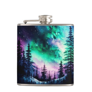 Celestial Aurora Borealis Northern Lights Vivid Hip Flask