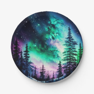 Celestial Aurora Borealis Northern Lights Vivid  Paper Plate