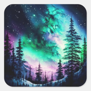 Celestial Aurora Borealis Northern Lights Vivid  Square Sticker