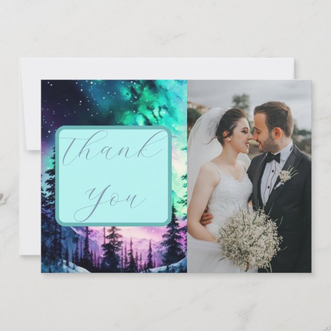 Celestial Aurora Borealis Northern Lights Wedding Thank You Card (Front)