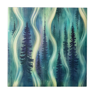 Celestial Aurora Night Pattern Ceramic Tile