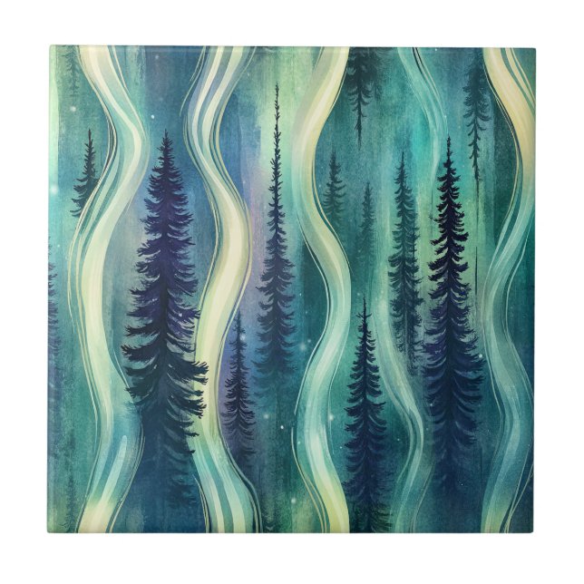 Celestial Aurora Night Pattern Ceramic Tile (Front)