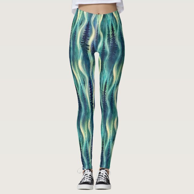 Celestial Aurora Night Pattern Leggings (Front)