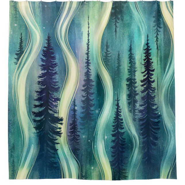 Celestial Aurora Night Pattern Shower Curtain (Front)
