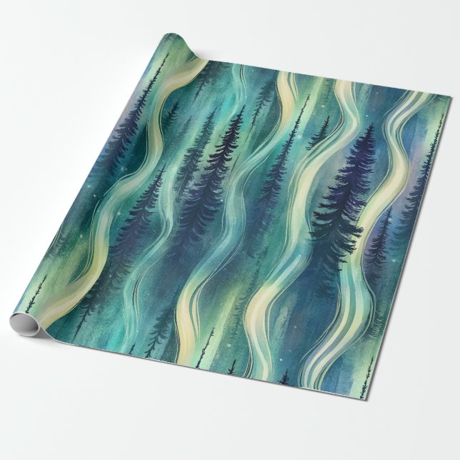 Celestial Aurora Night Pattern Wrapping Paper (Unrolled)