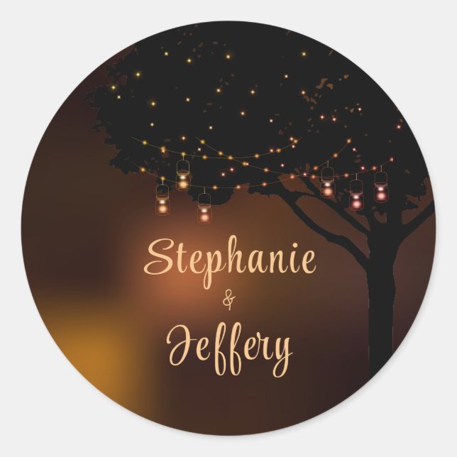 Celestial Autumn Night String Light Wedding Classic Round Sticker (Front)