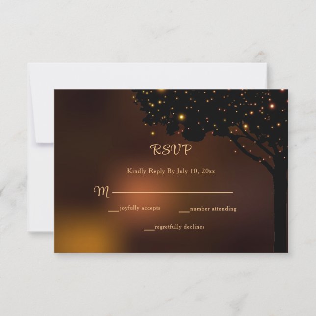 Celestial Autumn Night String Light Wedding RSVP Card (Front)
