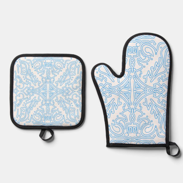 Celestial Azure Tide Oven Mitt & Pot Holder Set (Front)