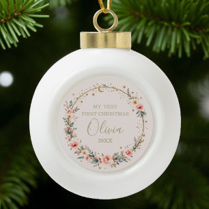 Celestial Baby First Christmas Personalized Ceramic Ball Christmas Ornament