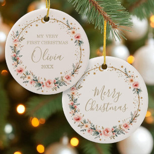 Celestial Baby First Christmas Personalized  Ceramic Ornament