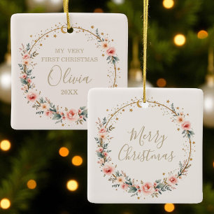 Celestial Baby First Christmas Stars Moon Ceramic Ornament