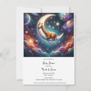 Celestial Baby Giraffe Sleeping on Moon & Stars Invitation